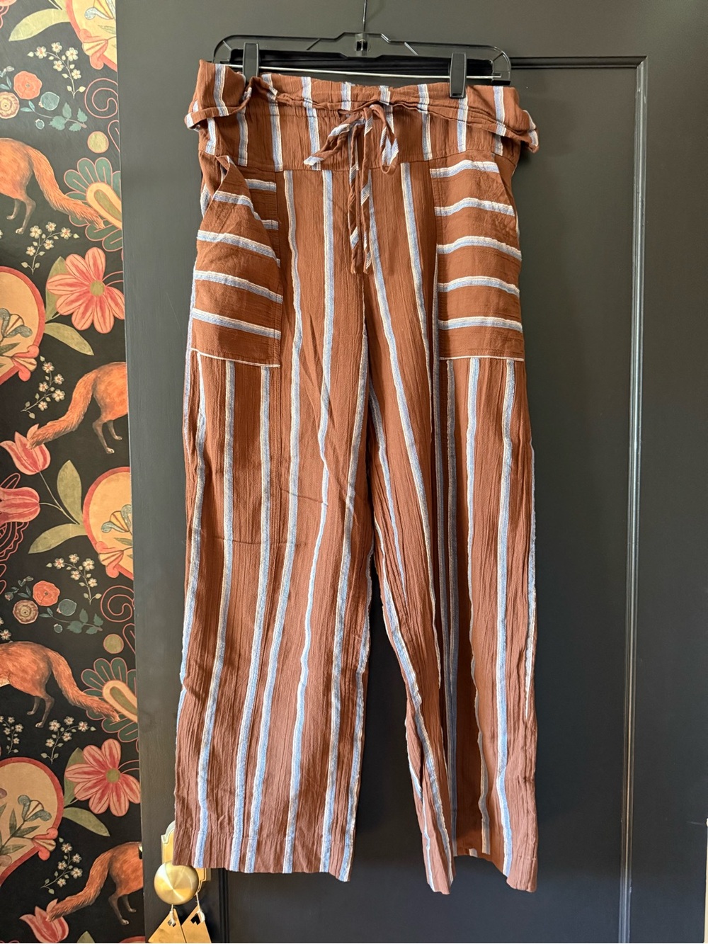 Free People Free-Est Came To Play Striped Pants Brown Blue Cotton Size S